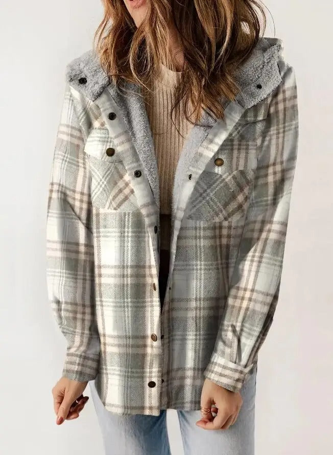 Plaid Hooded Casual Outerwear