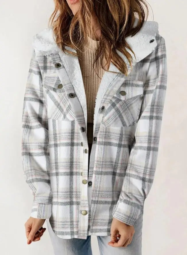 Plaid Hooded Casual Outerwear