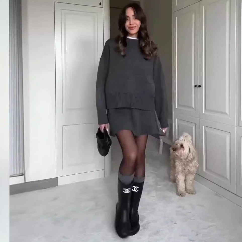 Autumn Winter Knitted Skirt Set