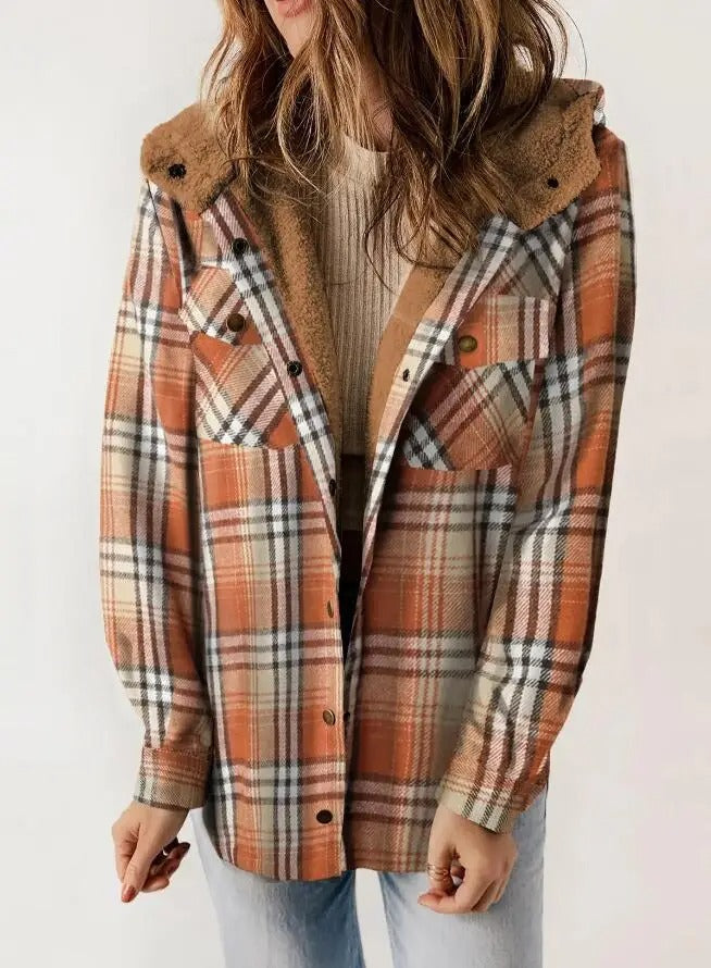 Plaid Hooded Casual Outerwear