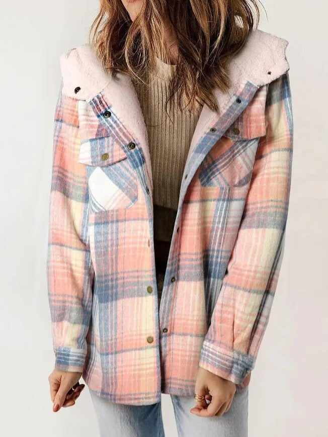Plaid Hooded Casual Outerwear