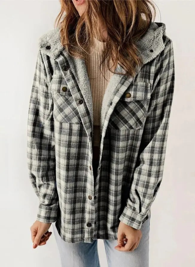 Plaid Hooded Casual Outerwear
