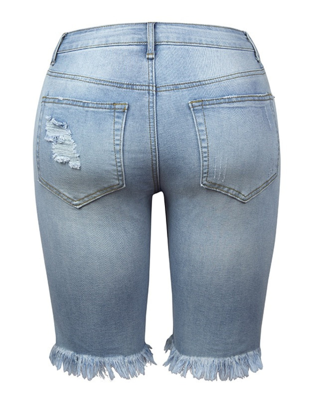 Curve Fit Distressed Denim Shorts