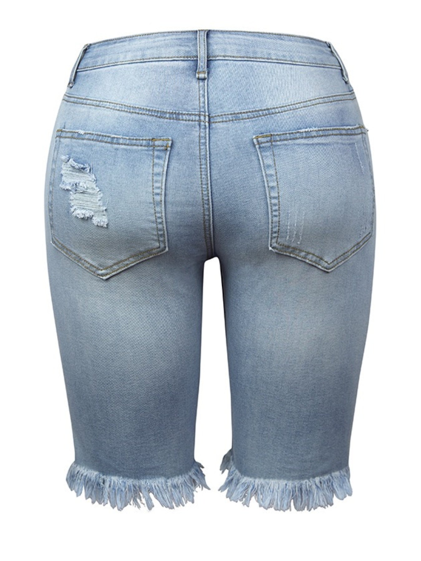 Curve Fit Distressed Denim Shorts