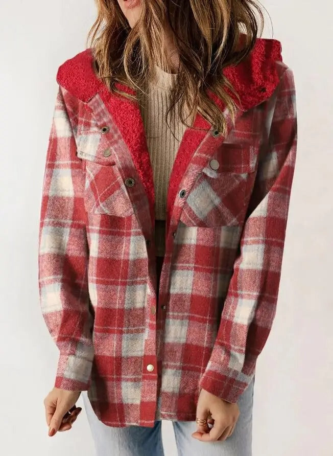 Plaid Hooded Casual Outerwear