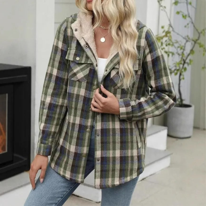 Plaid Hooded Casual Outerwear