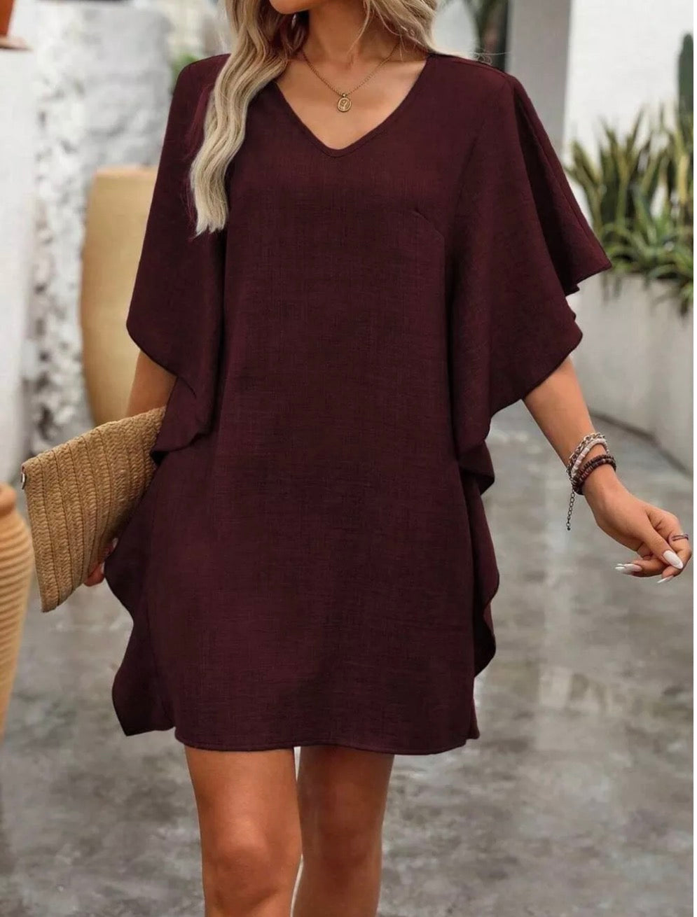Elegant Ruffled Sleeve Mini Dress