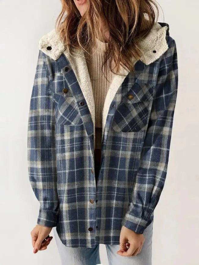 Plaid Hooded Casual Outerwear
