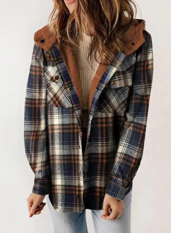 Plaid Hooded Casual Outerwear