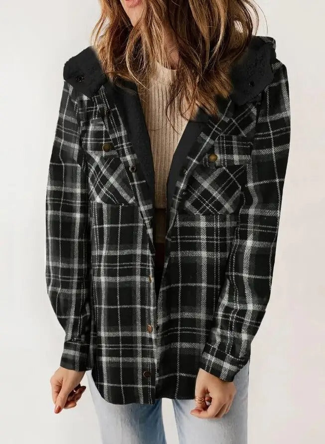 Plaid Hooded Casual Outerwear